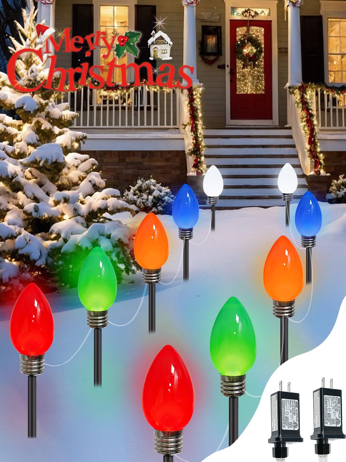 View 1 of 10 Pack C9 Christmas Lights Outdoor, Jumbo Bulbs Outdoor Christmas Decorations Plug in with Timer, Waterproof Pathway Lights for Outside Indoor Party Lawn Yard Garden Wedding Xmas Decor (Multicolor)