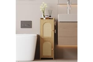 Arbuxzuy Rattan Bathroom Storage Cabinet,Corner Floor Cabinet with 2 Doors and Adjustable Shelf, Narrow Toilet Paper Cabinets