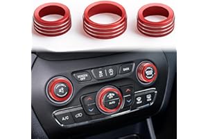 Auovo Volume Tune Air Conditioner Knob Covers Compatible with Durango 2014-2020, Grand Cherokee 2014-2021 Car Interior Trim AC Knob Cover Air Conditioning Switch Volume Controller Rings (B-Long, Red)