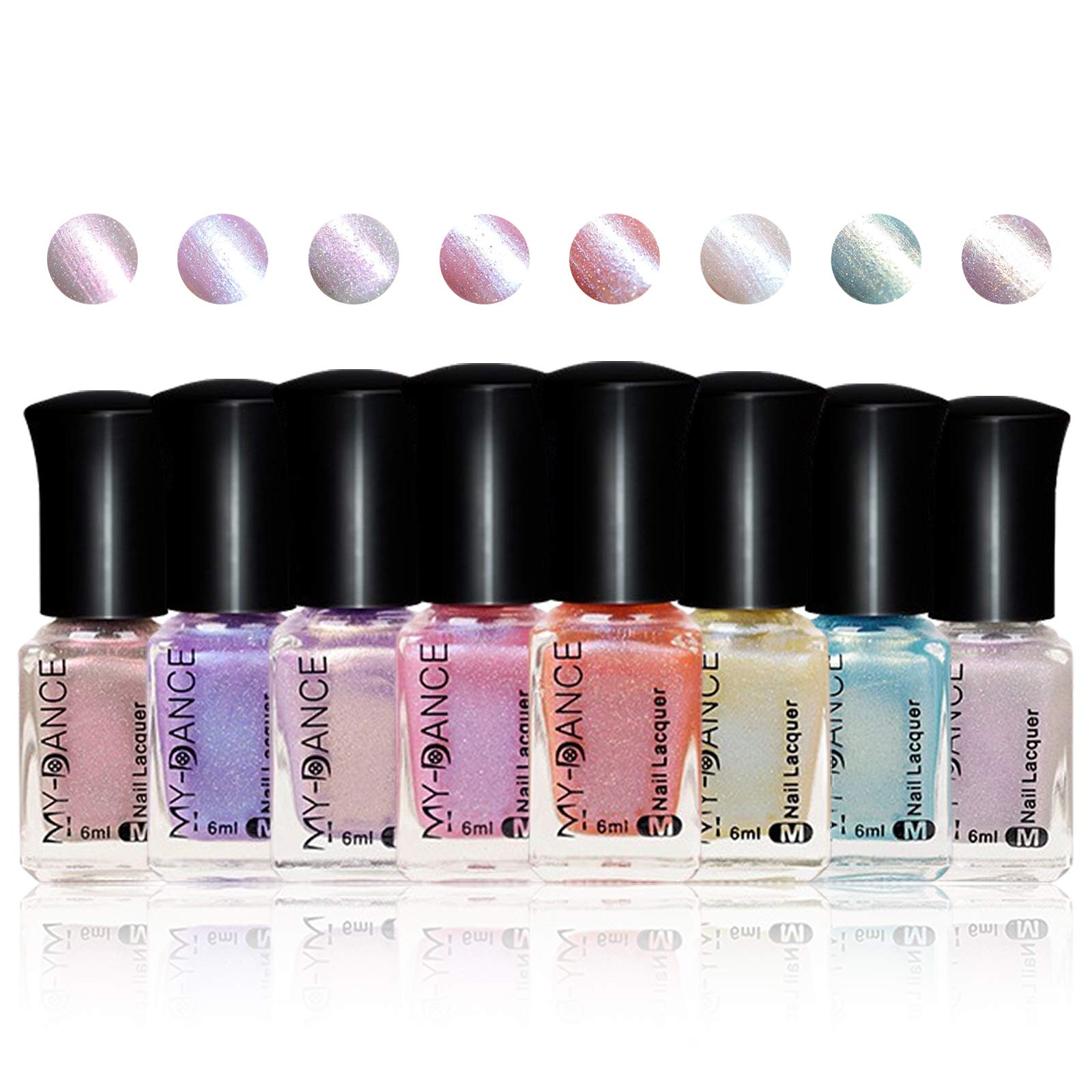 8PCS Gireatick Mermaid Pearl Shell Nail Polish Transparent Elegant Shell Shiny Long Lasting Nail Varnish Crystal Nail Art Set 8 Colors