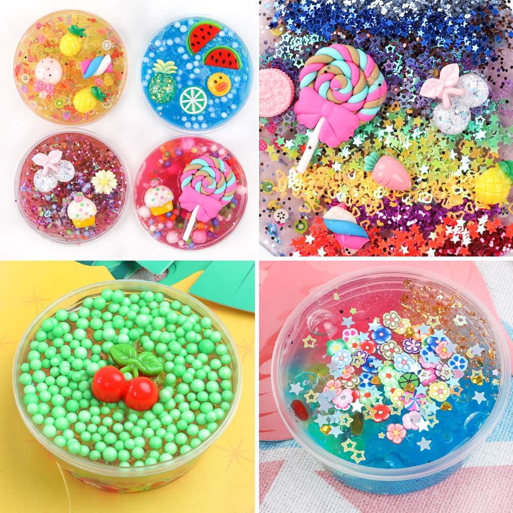 HOLICOLOR 110pcs Slime Making Kit, Add Ins, Accessories, Glitter, Foam Balls, Fishbowl Beads, Sequins, Shells, Candy Charms, Cups for Slime Party