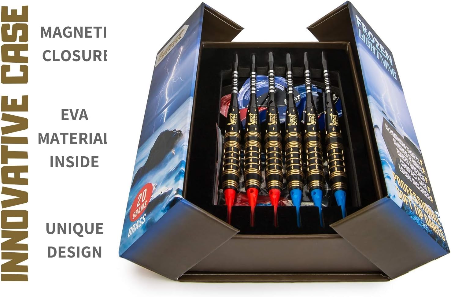IgnatGames Plastic Tip Darts Set - Soft Tip Darts for Electronic Dart Board - Aluminum Shafts with O'rings, Extra Tips and Extra Flights + Dart Wrench + Innovative Case (20g Frozen Thunderbolt) : Sports & Outdoors