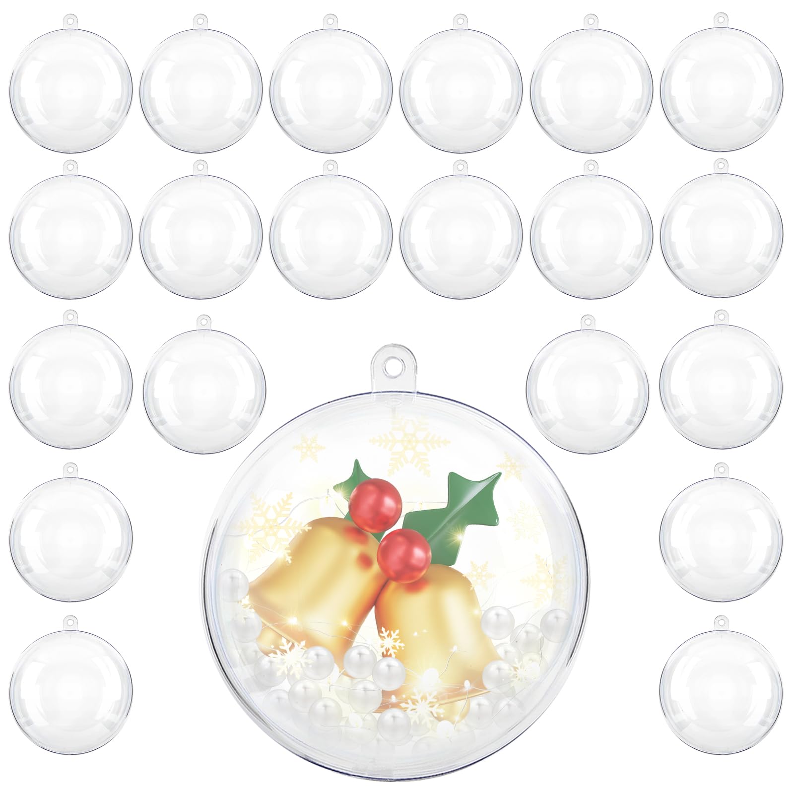 20pcs Christmas Tree Baubles Decorations Clear Round Glass Fillable Plastic Craft Balls Ornaments (8CM)