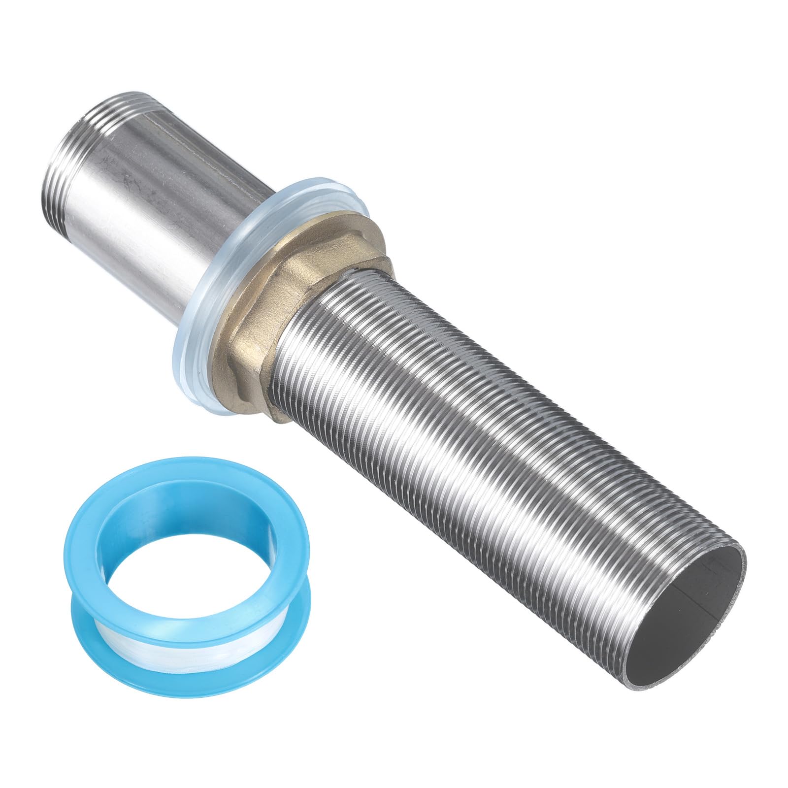 uxcell 6" Faucet Mount Extension Shank Stainless Steel Threaded Pipe Lengthen Mounting Shank Lengthen Fixed High Foot with Nut and Gasket 1PCS