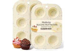 Firstfooby 2 Pack Silicone Muffin Pan for Baking, Regular Size Nonstick Cupcake Pan, 6-Cup Silicone Muffin Tin BPA Free Dishw