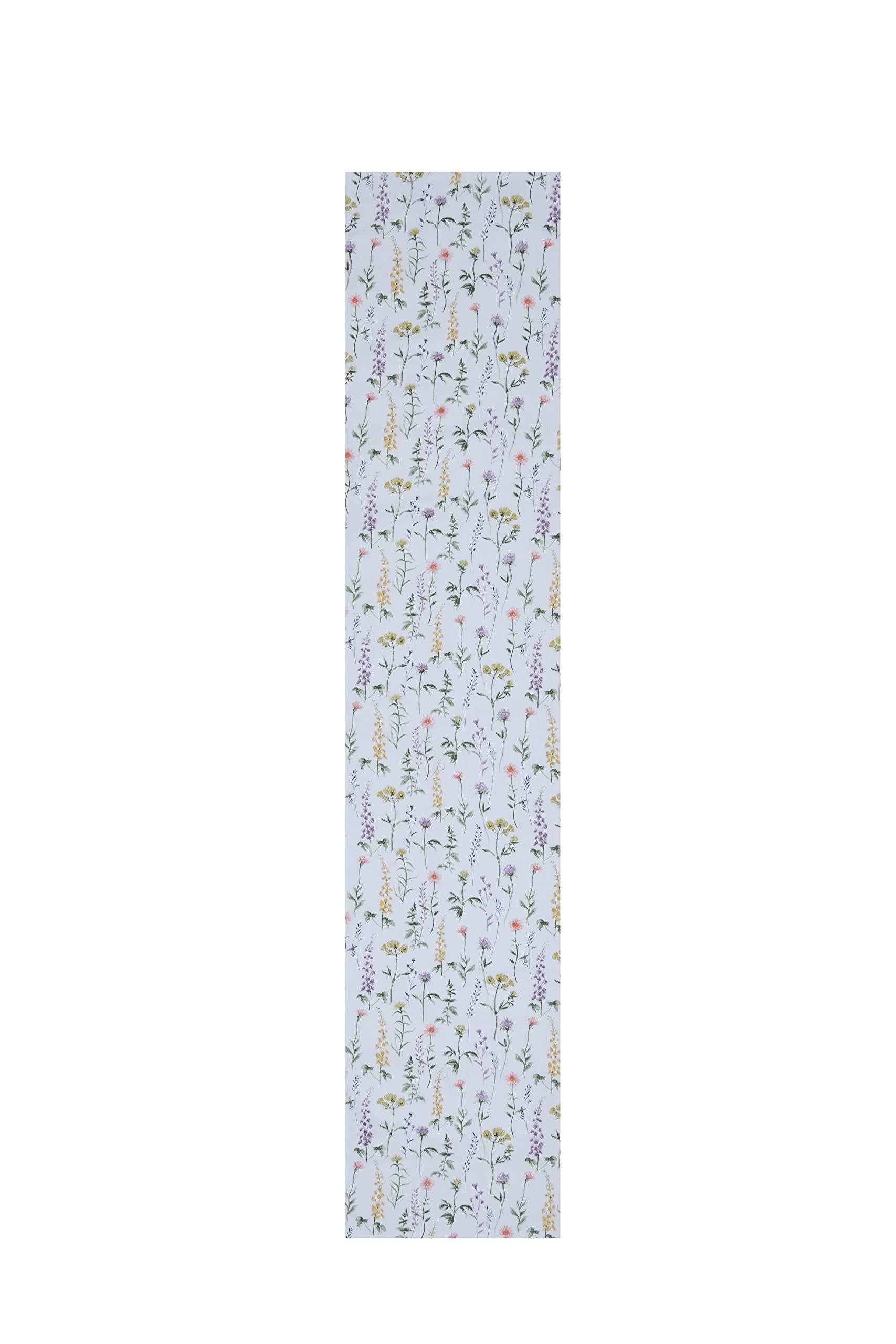 Sleepdown Table Runner 100% Cotton Half Panama Meadow Floral Printed for Dining Décor - Table Cover Cloth for Party, Banquet, Wedding & Outdoors - White - 220cm x 44cm