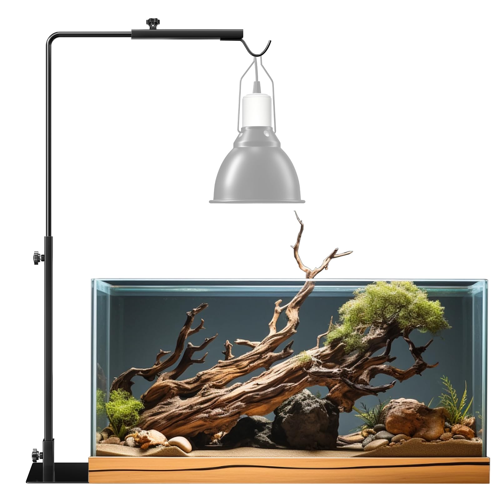 BrightArk Reptile Heat Lamp Holder Stand, Adjustable Small Reptile Dome Lamp Bracket Standing Black 14-24 Inches, Hanging Reptile Light Stand for Tortoise Lizards Bearded Dragon Snake Chick