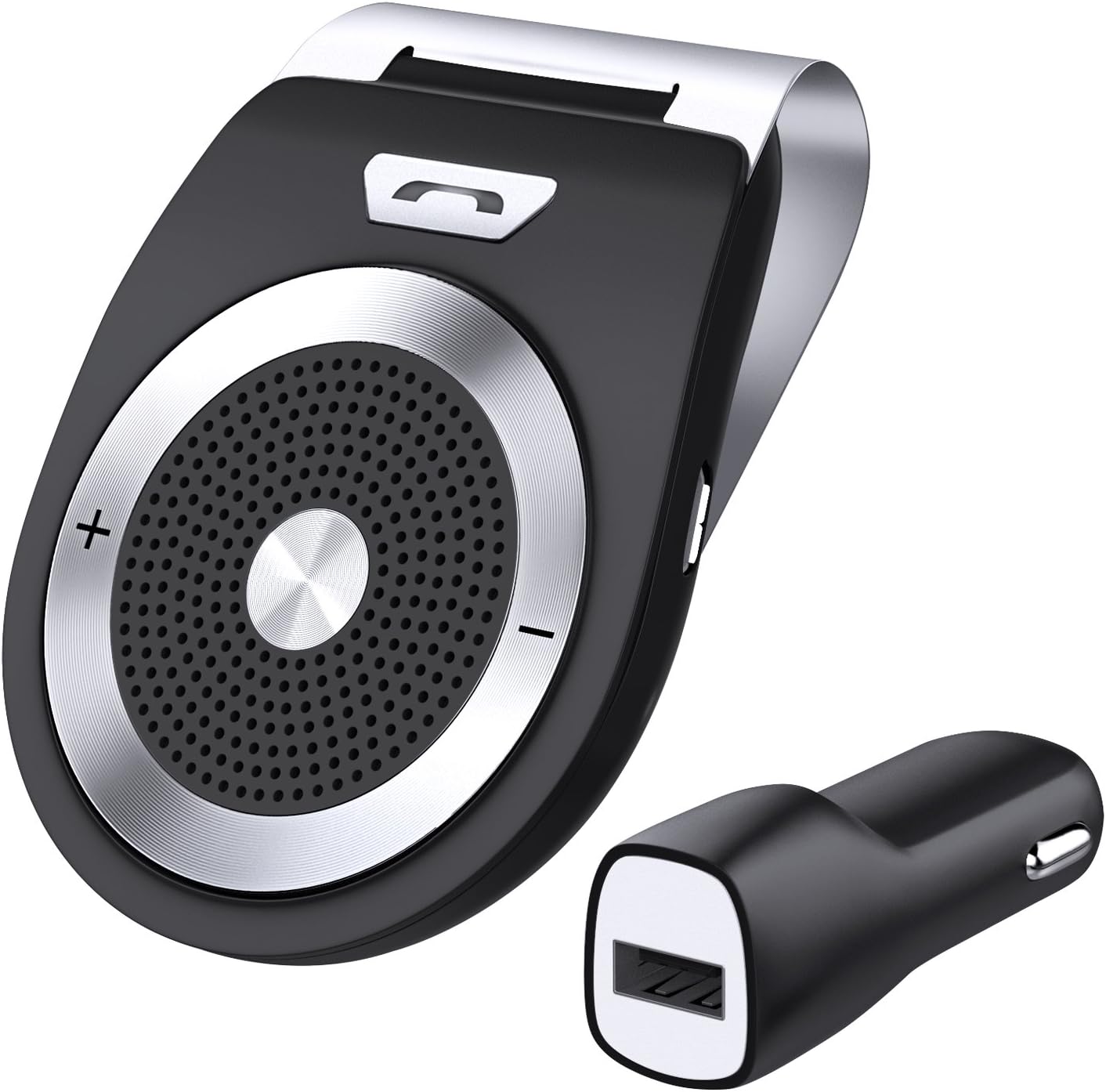 Car Speakerphone Bluetooth 4.1Sun Visor In-Car Speakerphone Portable Multipoint Wireless Hands-Free with Microphone,Supports Music,Handsfree for iPhone/Sumsang and Other Smartphones Connecting 2Phones