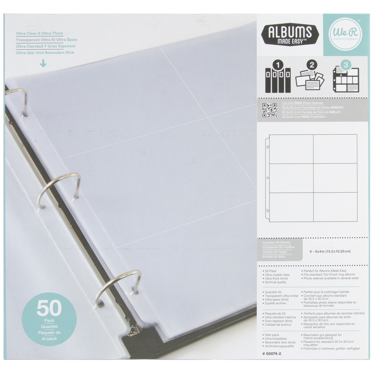 We R Memory Keepers 12 X 12 inch (6-4 X 6 inch Pockets) 3-Ring Album Photo Sleeve Protectors, 50 PK, Acrylic, Multicolour, 2.54x33.02x34.29 cm