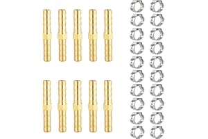 NICOLEKAY Hose Barb Fitting 3/16" Hose ID,Hex Union Brass Fitting Water/Fuel/Air with 20 Stainless Steel Clamps(Pack of 10)