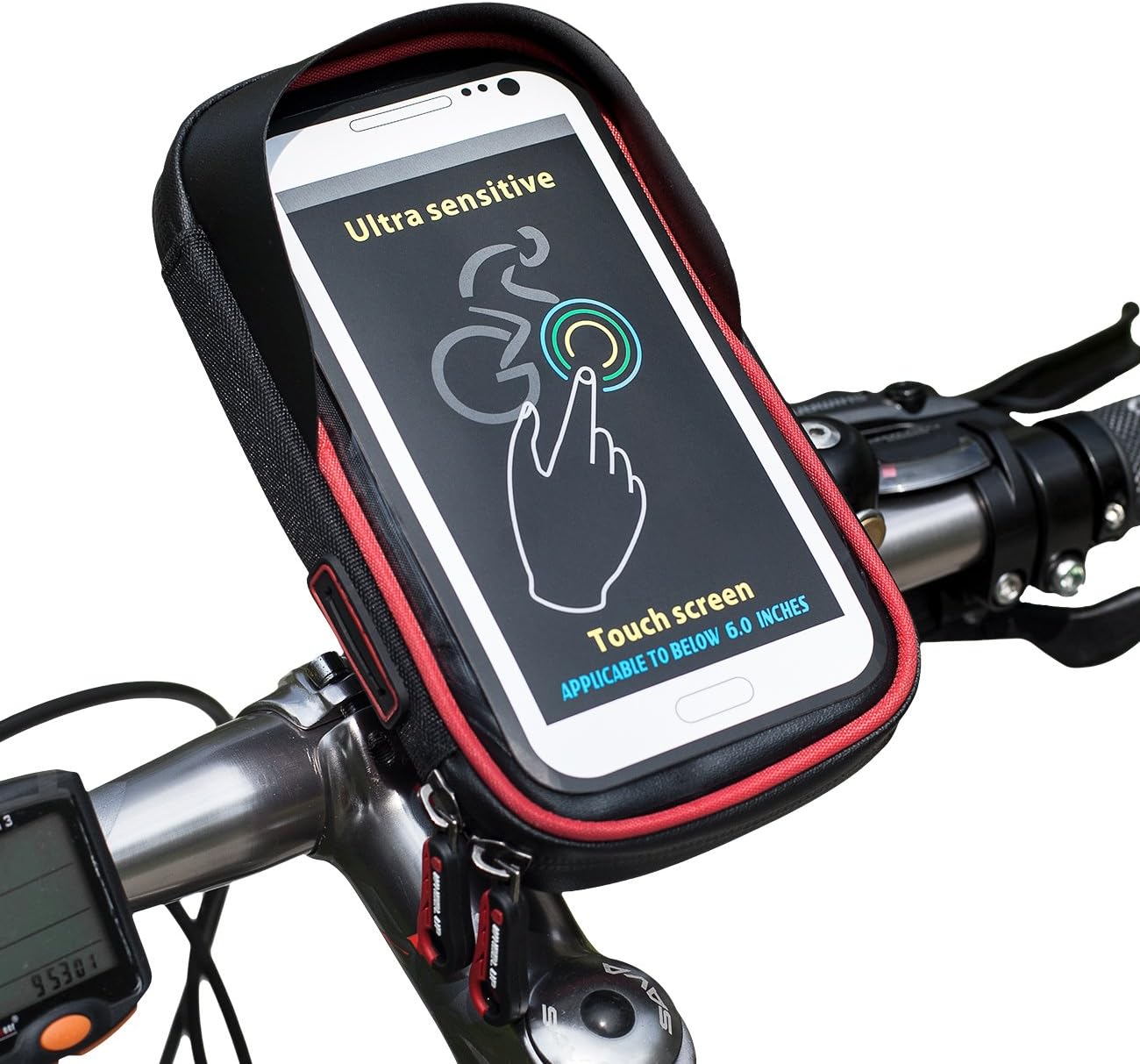 W WHEEL UP Bike Front Frame Phone Mount Bag, Bicycle Frame Bike Handlebar Bags with Waterproof Touch Screen Phone Case for Cycling