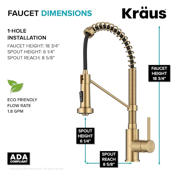 KRAUS BOLDEN COMMERCIAL STYLE 2-FUNCTION SINGLE HANDLE PULL DOWN KITCHEN FAUCET IN SPOT-FREE BRUSHED BRASS, KPF-1610BB
