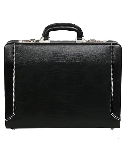 Leather Briefcase for Men | Hifly Black Leather Expandable Side Stitched Over Style Briefcase Bag Cum Office File Bag with 3 Digit Combo Locking Features & Inner Mesh Pocket for Office Use