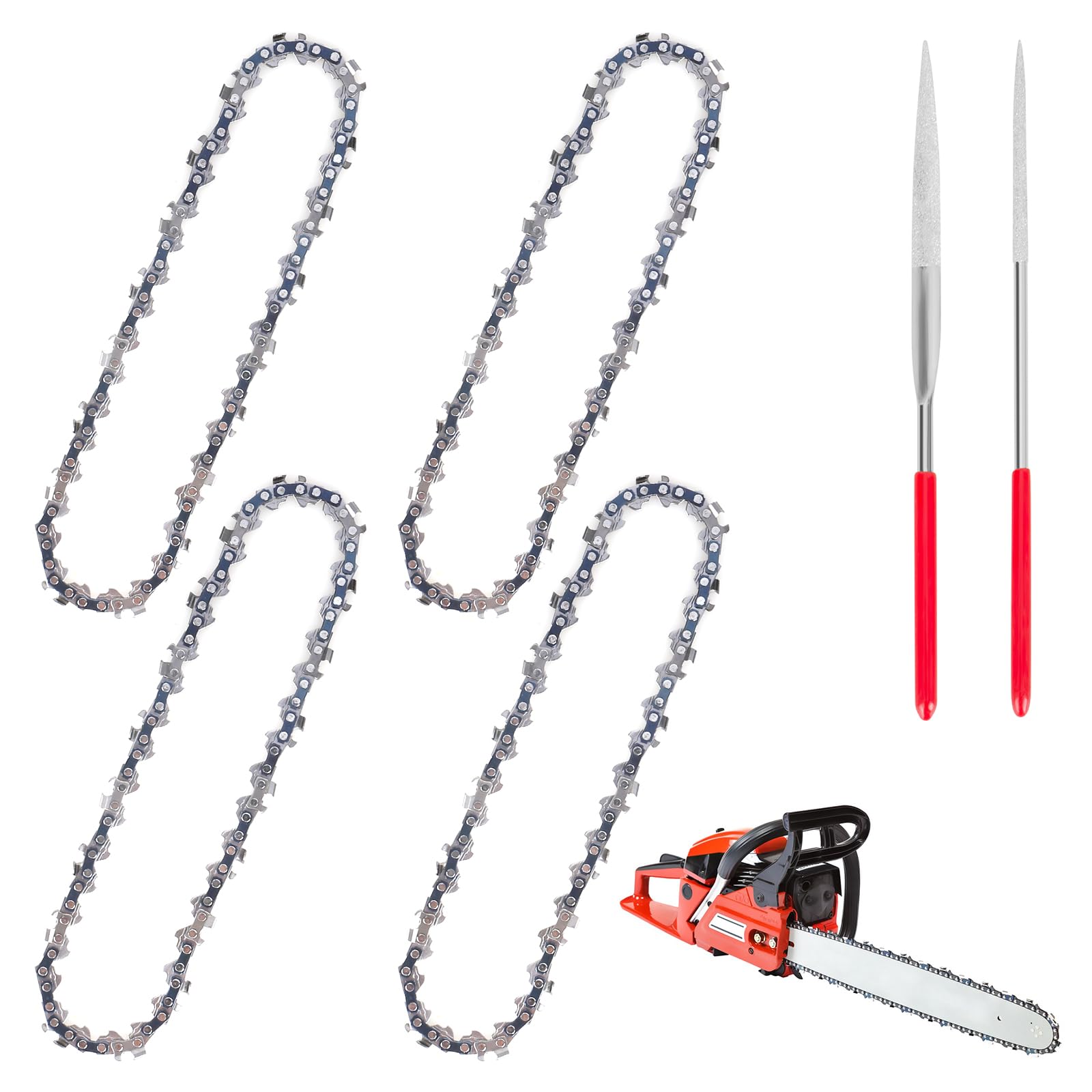 XCDMJ 4 Pack 6 Inch Chainsaw Chain for 6 Inch Bar 37 Drive Links 1/4" LP Pitch,Low-Kickback Chain Fits All Brands Chainsaw【2 Pack Free Chain Sharpener File Inclded】 Mini Chainsaw Chain Replacement