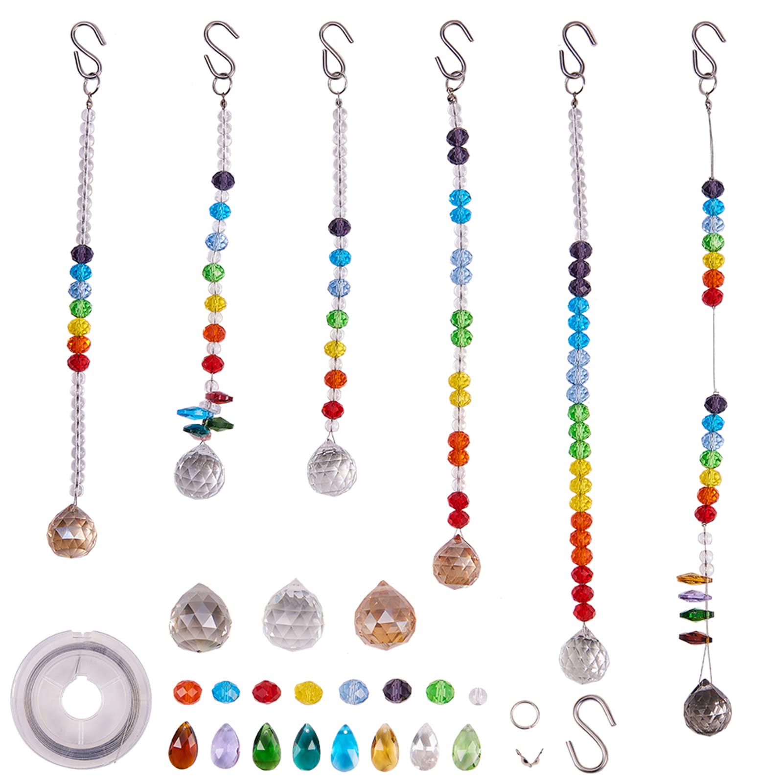 SUNNYCLUE Rainbow Crystal Suncatcher 6 Chakra Crystals Pendant with Crimp Beads & S Hook for Office Home Garden Kitchen Window Hanging Prism Come