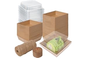 Kosotody 50 Pack Charcuterie Boxes with Clear Lids, 4 Inches Brown Oil-Proof Kraft Paper Food Containers Bakery Boxes for Sandwich, Cookies, Hot Cocoa, Cupcakes and Strawberries（Brown）
