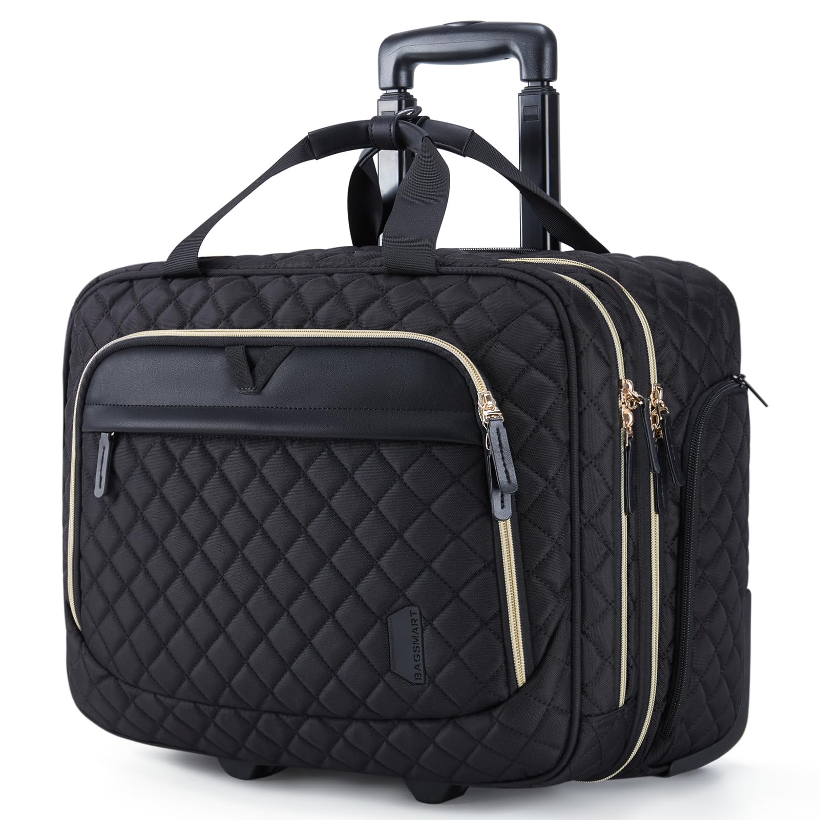 BAGSMART 17.3 Inch Rolling Laptop Bag for Women and Men, Briefcase With Wheels, Computer Case for Work Travel Business, Quilted Black