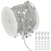 PATIKIL Chains for Jewelry Making, 1 Roll 16.4 Feet Star Stainless Steel Chain Link for Women Necklace DIY Craft Bracelet Earring Kit Gifts with Jump Rings and Lobster Clasps, Silver