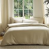 DOZ Duvet Cover Set, 100% Viscose derived from Bamboo, Organically Grown, Buttery Soft, Cooling Duvet Covers, High GSM, 1 Duvet Cover and 2 Pillowcases, 90"x90" (Sand, Full/Queen)