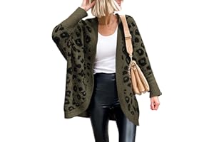 BTFBM Leopard Cardigan for Women Long Sleeve Open Front Cardigans Sweaters Pockets Loose Knit 2025 Fall Winter Outwear