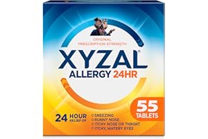 Xyzal 24 Hour Allergy Relief Medicine, Original Prescription Strength Antihistamine, Levocetirizine Dihydrochloride Tablets 5 mg, 55 Count