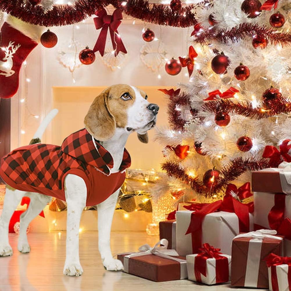 Kuoser British Style Plaid Dog Winter Coat, Windproof Cozy Cold Weather Dog Coat Fleece Lining Dog Apparel Reflective Dog Jacket Dog Vest for Small Medium Dogs with Removable Hat Red XXS : Pet Supplies