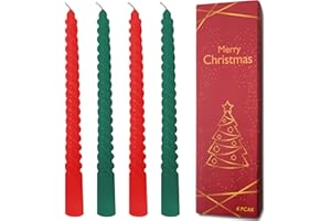 Topsics 4 Pack Christmas Taper Candles, 10 inch Unscented 2 Spiral Red Tall Candles 2 Green Candle, Candlesticks for Christma