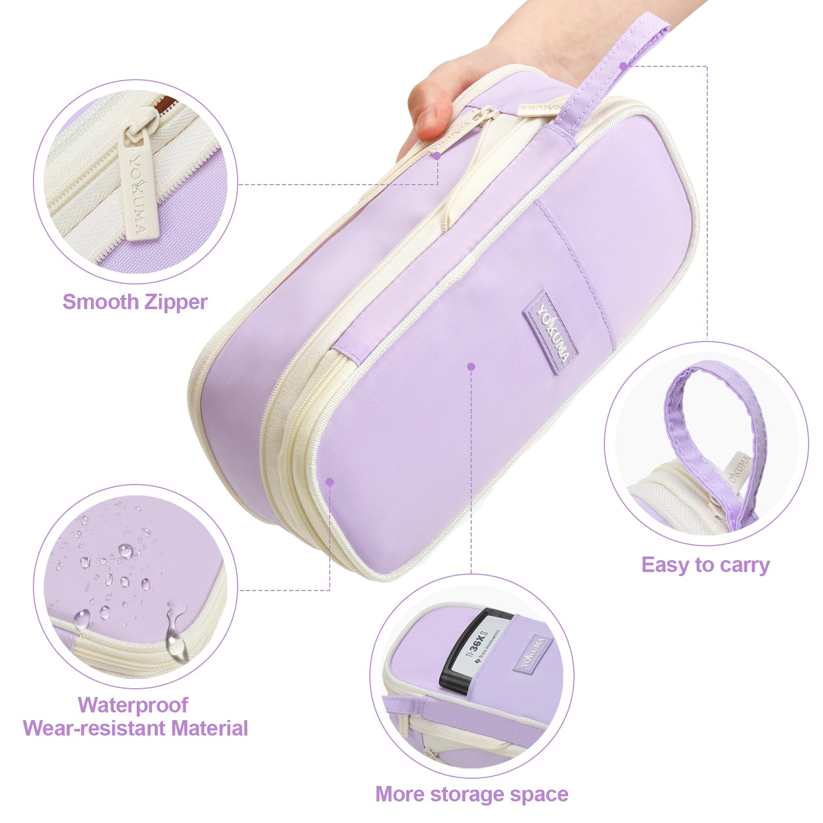 YOKUMA Pencil Case Cute Pencil Pouch for Girls Big Capacity Pen Bag Box, Kawaii Aesthetic College School Supplies for Student Teen Adults Preppy, Purple