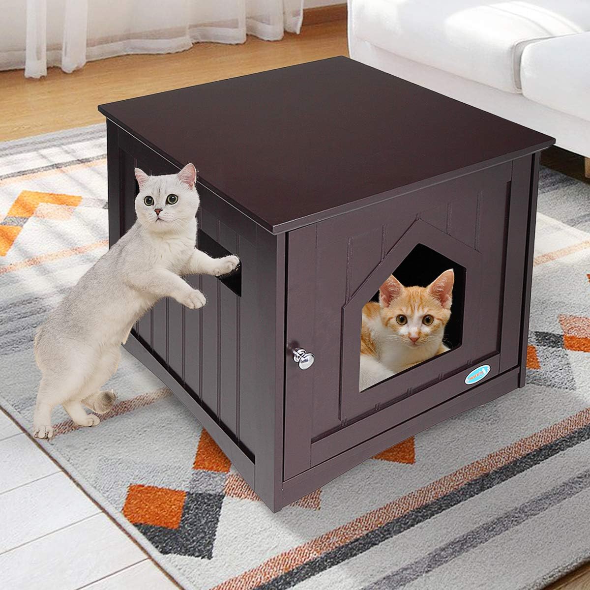 Amazon Com Sandinrayli Cat House Side Table White Litter Box Enclosure With 2 Air Vents Brown Pet Supplies