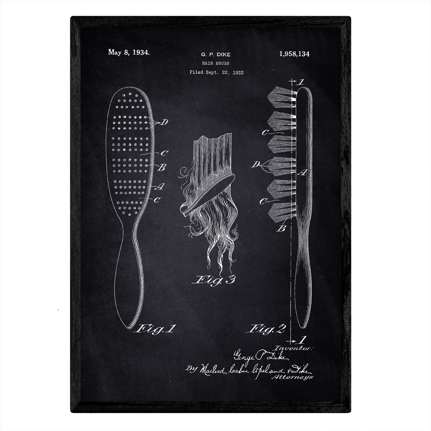 Nacnic Poster patent Peine. Sheet with old design patent A3 size with black background