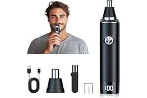 Ginity Ear & Nose Hair Trimmer with LED Display for Men Women,Painless USB Rechargeable Eyebrow & Facial & Nose Hair Trimmer Clipper,Professional IPX7 Waterproof Dual Edge Blades 13,000 RPM