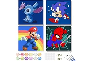 GENIUS MAKER 4 Pack Paint by Numbers for Kids Beginners - Framed Canvas Cartoon Painting by Numbers for Kids Ages 5-8-12, Easy Paint by Numbers Kit Crafts for Kids Paint by Number Kits for Wall Decor(8X8inch)