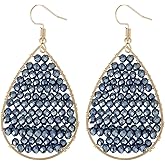 Winssigma Turquoise Teardrop Earrings, Boho Colorful Beads Fashion Hoop Earrings for Women Bohemian Jewelry