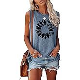Sunflower Tank Top for Women Sleeveless Summer Tops Cute Flower Graphic Tops