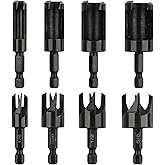 Rocaris 8 Pack Wood Plug Cutter Drill Bit Set, 1/4 Inch Hex Shank, Black | 1/4", 5/8", 3/8", 1/2" Straight and Tapered Taper Cutting