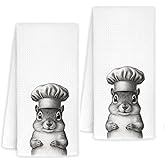 InnoBeta Squirrel Gifts for Women, Dish Tea Hand Kitchen Towel, 2 Pack, 16x24 in Microfiber, Squirrel Chef Pattern Towel for House Kitchen Decor