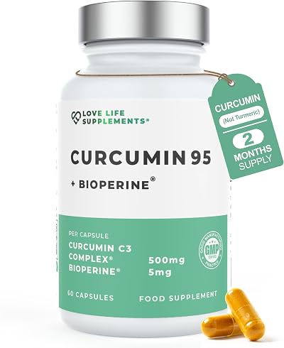 LOVE LIFE SUPPLEMENTS Curcumin 95 + Bioperine 60 Veg Capsules 500mg UK Made