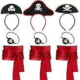Chicingyou 9 Pcs Pirate Festival Costume Accessories Set for Women Men Carnival Pirate Costume Props Skull Headbands Red Satin Sashes Eye Patches for Family Costumes Cosplay Mardi Gras Party Supplies