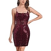 ODIZLI Women's Spaghetti Straps Sparkly Sequins Bodycon Mini Dress Party Nightclub Homecoming Dresses Slim Fit