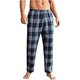 WDIRARA Men's Elastic Waist Flannel Pajama Pants Plaid Sleep Bottoms Lounge