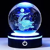 YWHL 3D Sea Turtle Crystal Ball Figurine with LED Base Laser Sea Turtle Gifts for Women Men on Christmas Birthday Decorative Turtle Ball Sea Turtle Glass Globe Night Light for Home Decor (80mm)