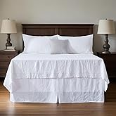 QKTE Belgian 100% Linen Bed Skirt with 14 Inch Drop, Easy Fit Breathable Soft Dust Ruffle Queen Size Bed Skirt - Premium Natu