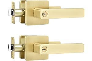 Leydebong 2 Pack Heavy Duty Entrance Lever Door Handle (for Office/Front Door) Left or Right Handing, Flat Style Keyed Alike/Combo Keys Heavy Duty Leversets, Light Satin Brass Finish