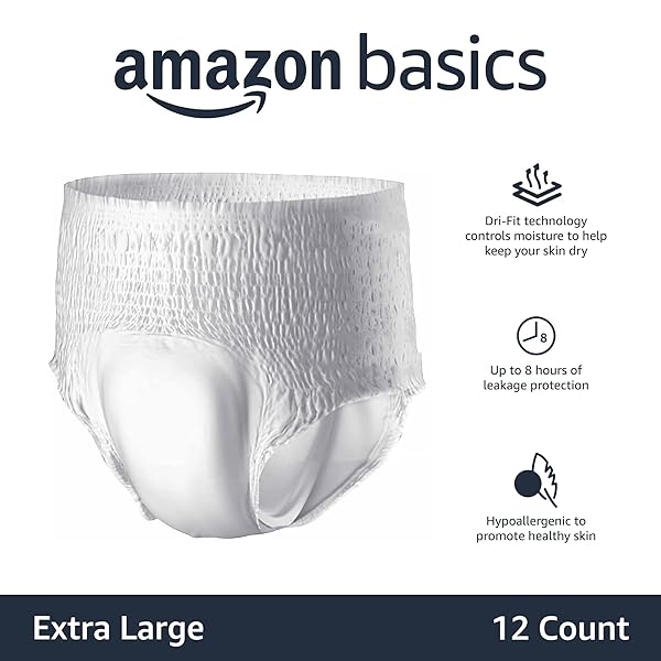 AMAZON BASICS UNISEX PROTECTIVE UNDERWEAR, OVERNIGHT ABSORBENCY, EXTRA LARGE, 12 COUNT, (1 PACK OF 12)