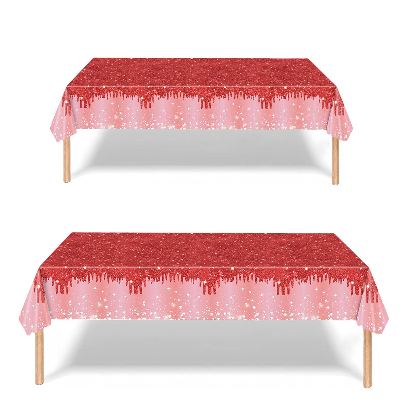 2P Red Glitter Christmas Table Cloth Party,137x274cm Rectangle Shiny Large Plastic Red Tablecloth,RedSparkling Diamond Xmas Tablecovers Partyfor Winter Holiday Xmas Party Dinner Reds Table Cloths