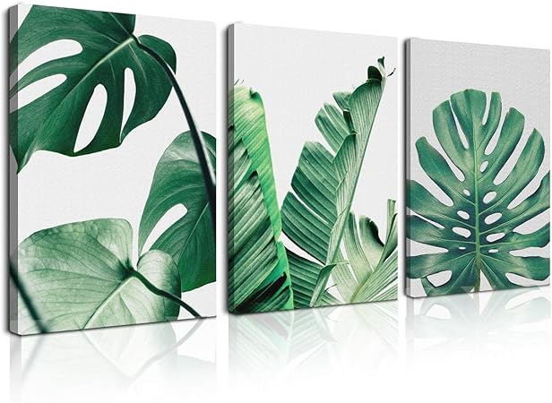 Amazon アートパネル 緑の葉 ポスター 植物 草 ヴォーグ 北欧 モダンアートフレーム 防湿 キャンバスアート 壁掛け 飾り絵 装飾軽くて取り付けやすい 贈り物 内部フレーム付きの完成品 A 30x45cmx3pcs 置物 オブジェ オンライン通販