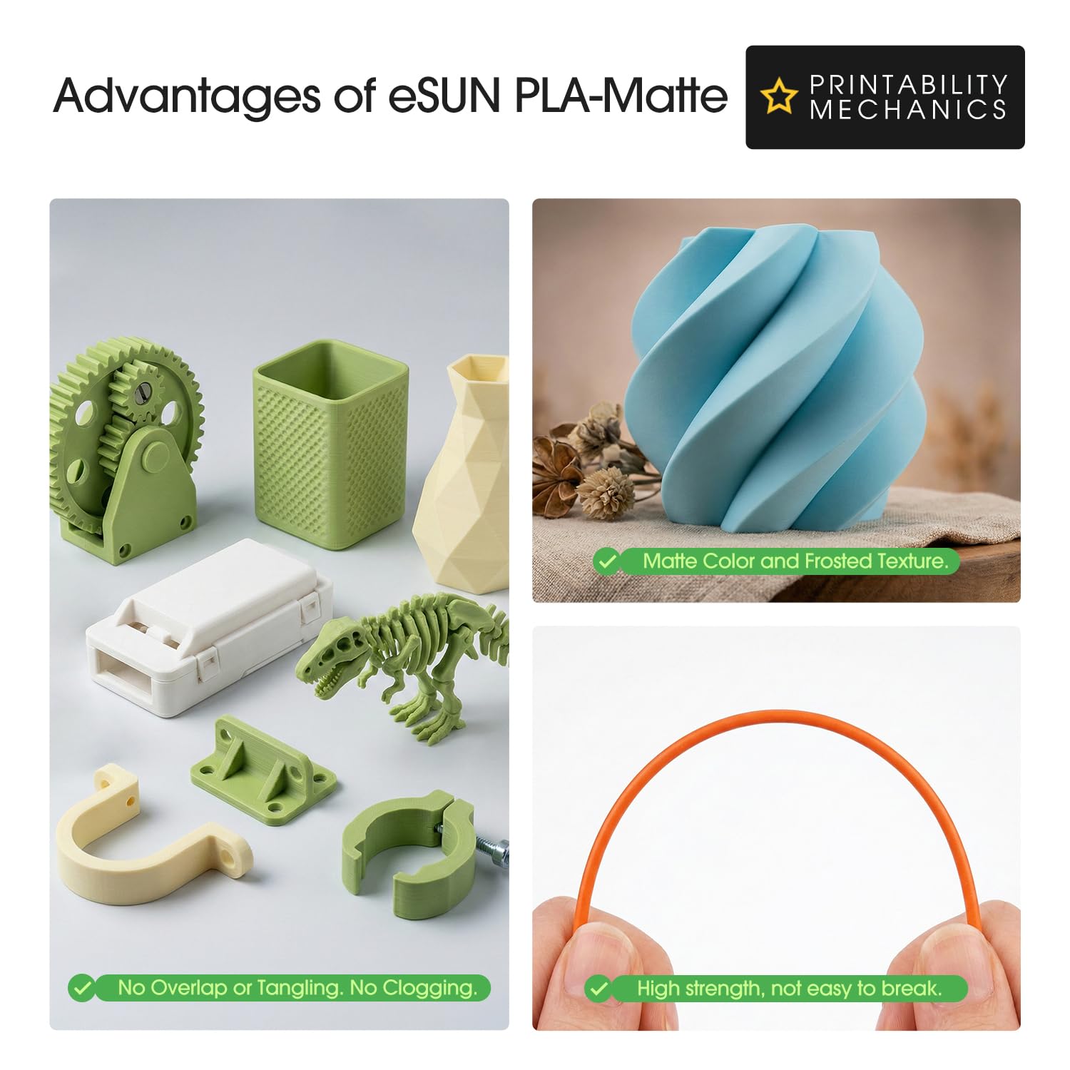 eSUN Upgraded Matte PLA Filament 1.75mm, Matte PLA 3D Drucker Filament, glanzfreie Farbe, mattierte Textur, 1KG pro Spule, 2 Spulen für 3D Drucker, Feuerrot 2