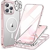 Miracase for iPhone 16 Pro Case Full-Body Phone with Built-in Glass Screen Protector, [Compatible with MagSafe] Military Drop Proof 16 Pro Cover Bumper 6.3 inch, Clear Pink