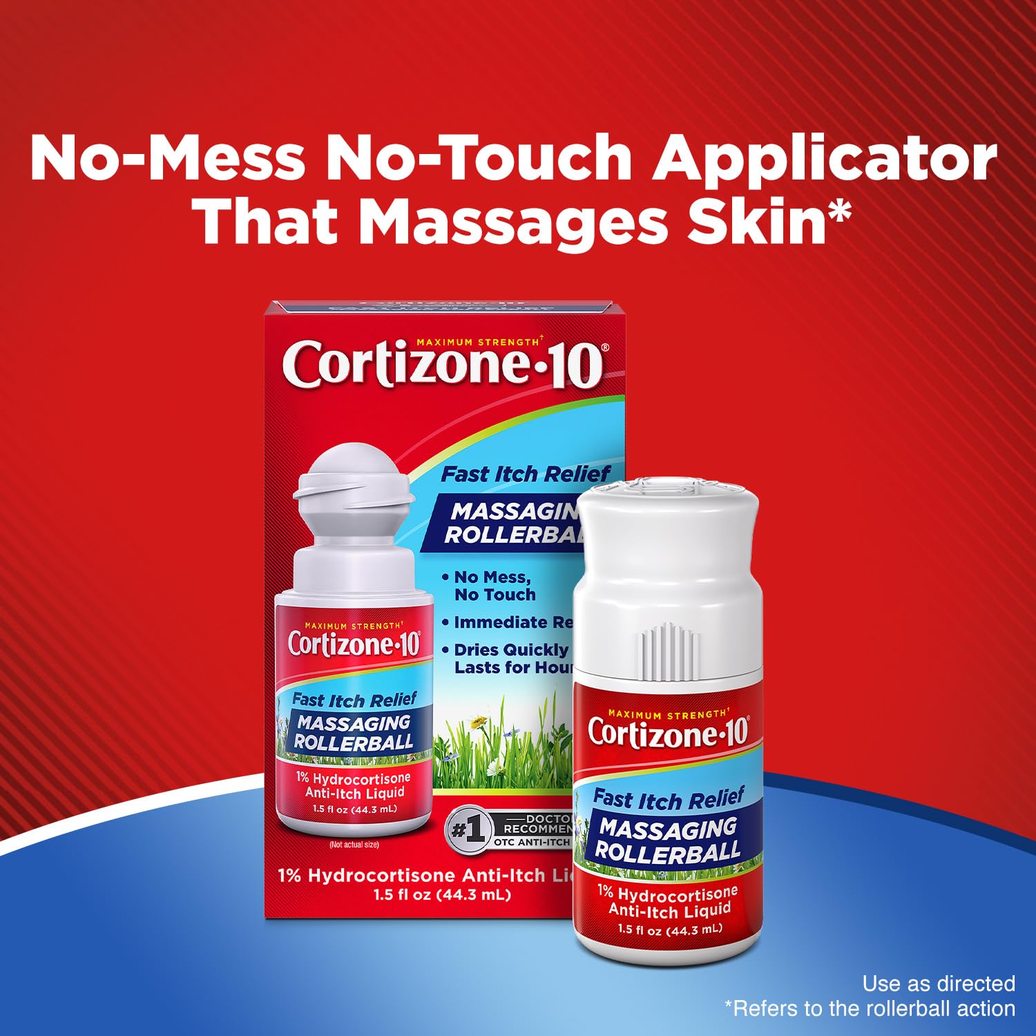 Cortizone-10 Maximum Strength Itch Relief Massaging Rollerball, 1% Hydrocortisone, Fast-Acting, Anti-Itch Liquid for Bug Bites, Rash, Eczema, Psoriasis, Poison Ivy, Oak, Sumac, 1.5 fl. oz