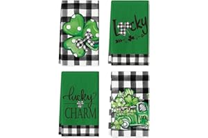Artoid Mode Buffalo Plaid Shamrocks Lucky Truck St. Patrick's Day Kitchen Towels Dish Towels, 18x26 Inch Seasonal Spring Decoration Hand Towels Set of 4